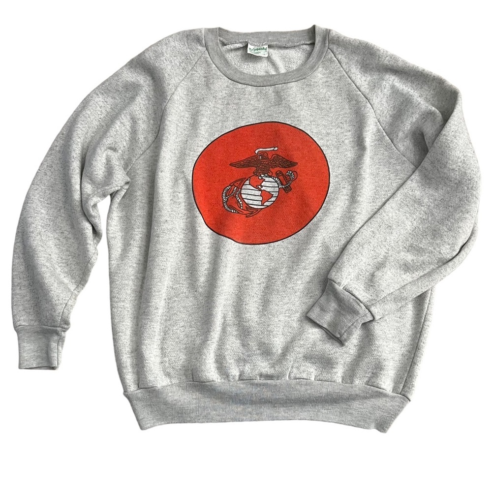 Vintage 1980’s USMC Marine Corps Logo Raglan Gray Crewneck Sweatahirt